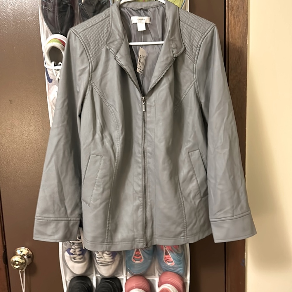 Grey leather jacket, new with tags